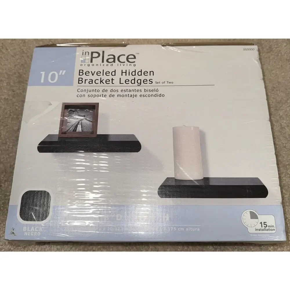 Lot of 2 inPlace Floating Shelves 10” Hidden Bracket Wall Ledge Sets Black NOB